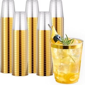 10 OZ Gold Plastic Cup Disposable Water Cups Utensils Decorative Drink Juice Gold Cold Cup