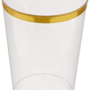 12 oz Clear With Gold Rim Disposable Plastic Cups for Halloween,Thanksgiving Day, Christmas Party