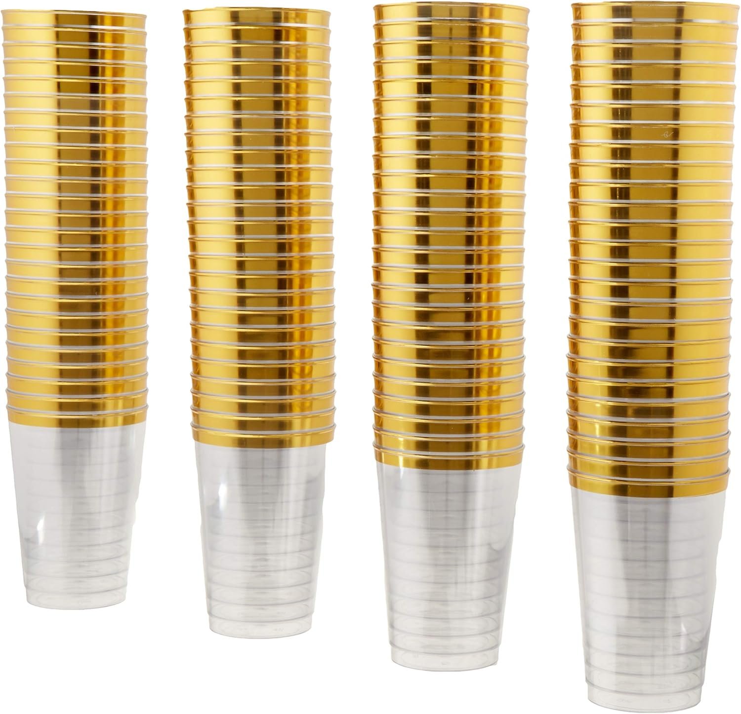 12 oz Clear With Gold Rim Disposable Plastic Cups for Halloween,Thanksgiving Day, Christmas Party - Image 3