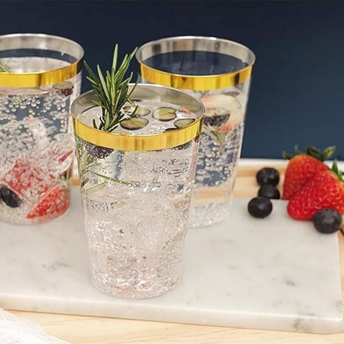 16 Oz Disposable Clear With Gold Rim Plastic Cups, Party Drinking Cups - Image 2