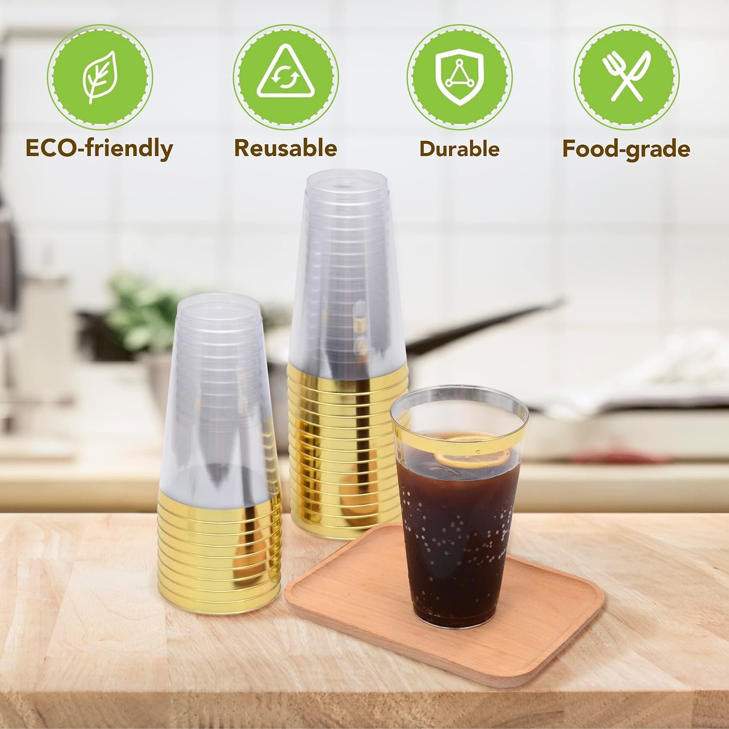 16 Oz Disposable Clear With Gold Rim Plastic Cups, Party Drinking Cups - Image 4