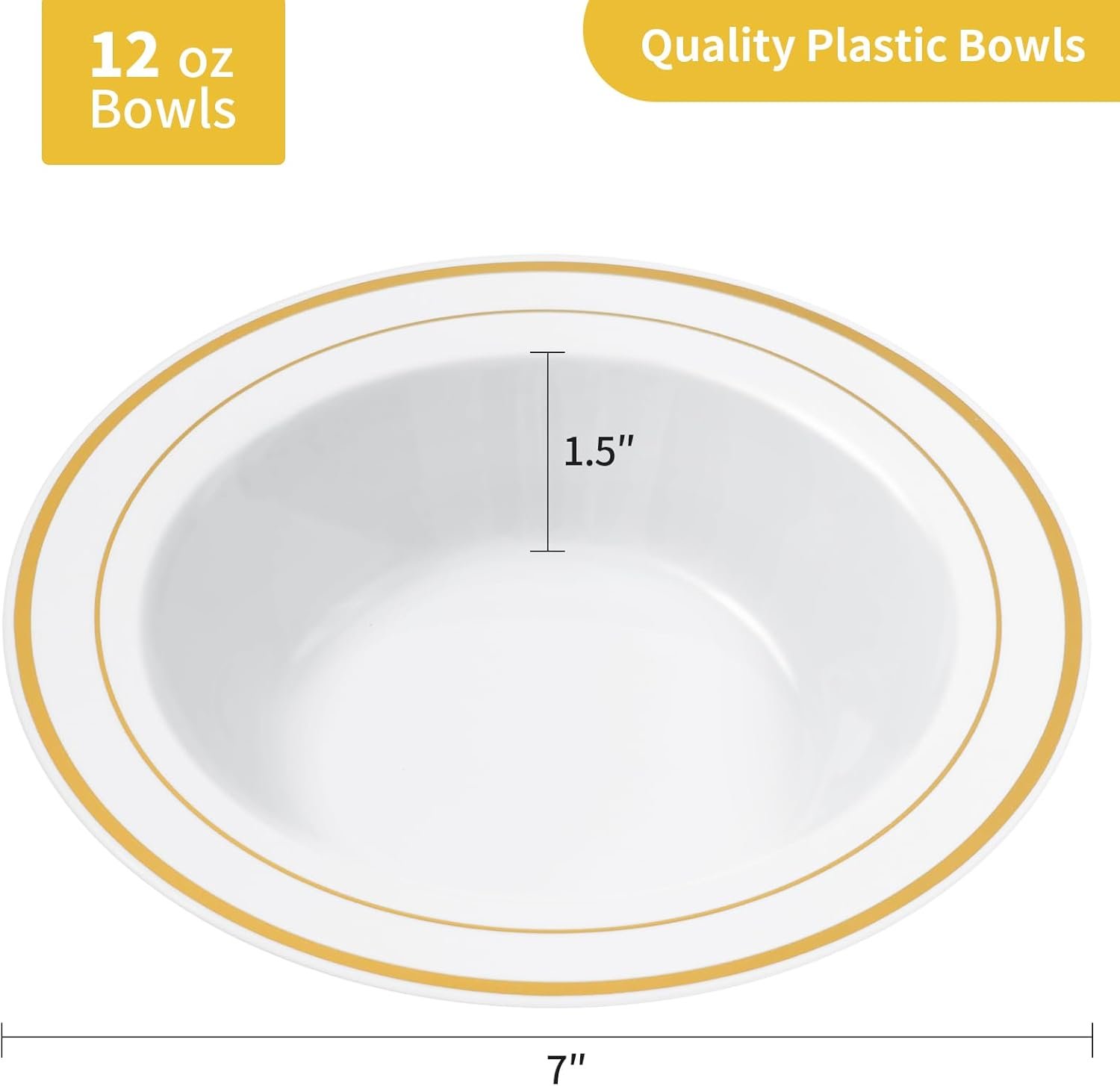 14oz Disposable Stylish Eco-Friendly Gold Silver Flat-Edged Gilding Double-Ring White Plastic Dinner Bowl for Wedding - Image 2