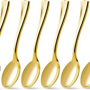 Disposable Mini Gold Spoon Metal PS Plastic Cutlery For Dessert