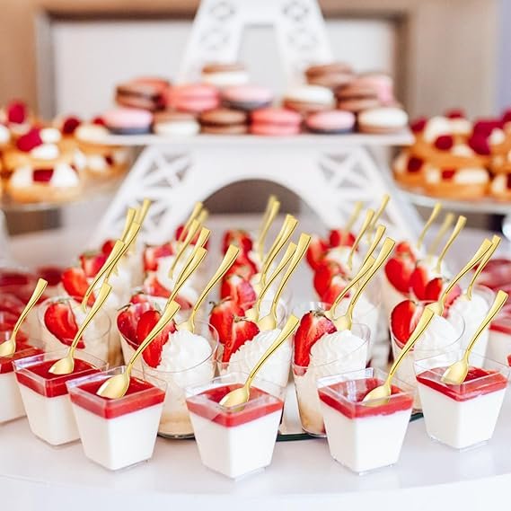 Disposable Mini Gold Spoon Metal PS Plastic Cutlery For Dessert - Image 4