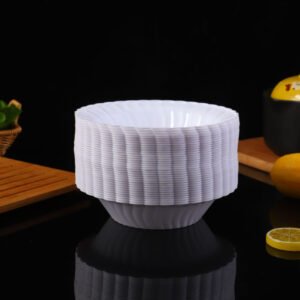 Heavy Duty Scalloped Bowl with Hotstamped Rim Party Event Restaurant Custom Color Floral Rim Dinnerware Dishwasher-Safe Petal-Edged Round Plastic Bowls